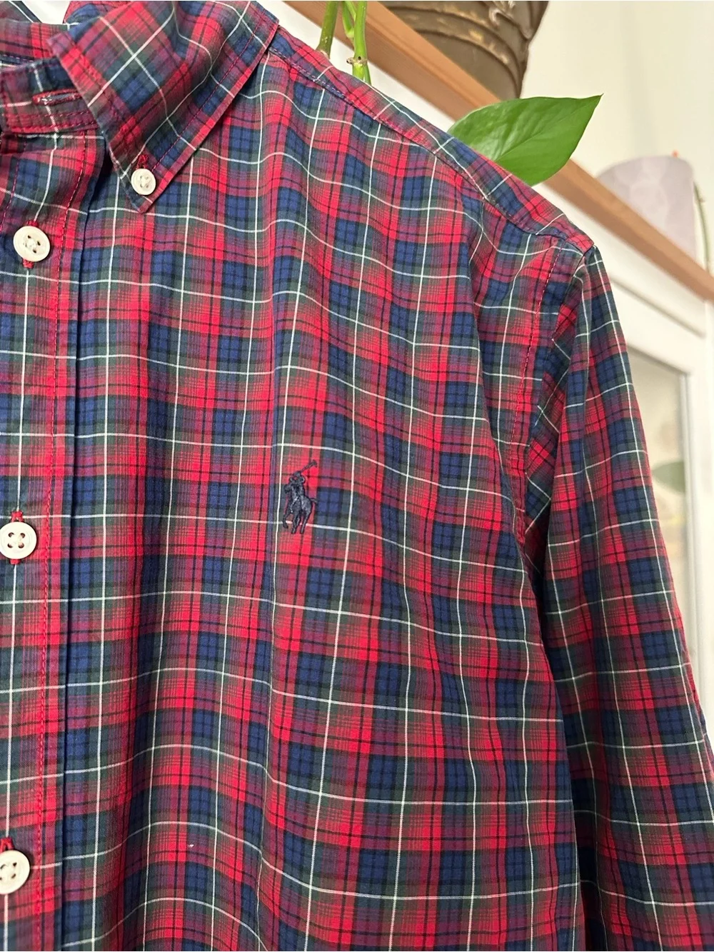 Ralph Lauren Red and Green Plaid Button-Down Shirt